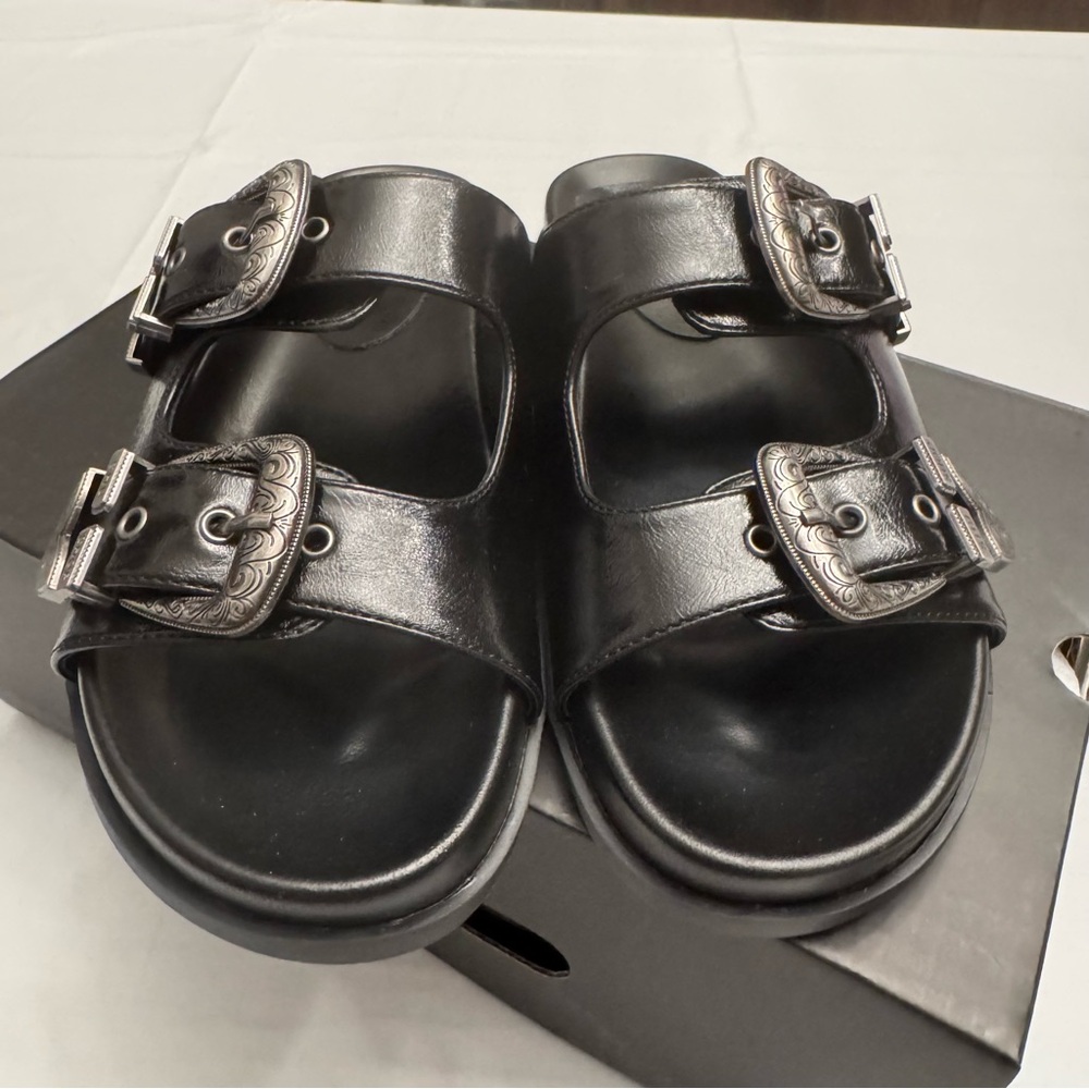 ShuShop Black Dolly Double-Buckle Slide Sandal size 6.5m, NIB - Picture 3 of 10